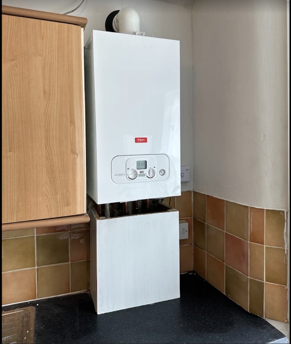New Main combi boiler fitted neatly in a kitchen corner